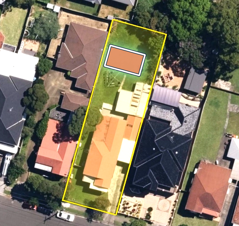 Aerial site plan showing a granny flat that fits in the backyard